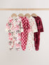 Berry Bow Two Way Zip Baby Sleepsuits 4 Pack (0mths-3yrs)