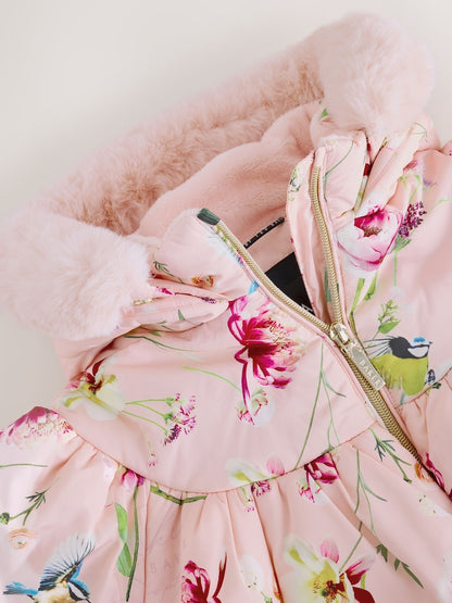 Baker by Ted Baker Pink Shower Resistant Floral Printed Bubble Padded Coat - Size 12 - 18 Months (80 - 86cm)