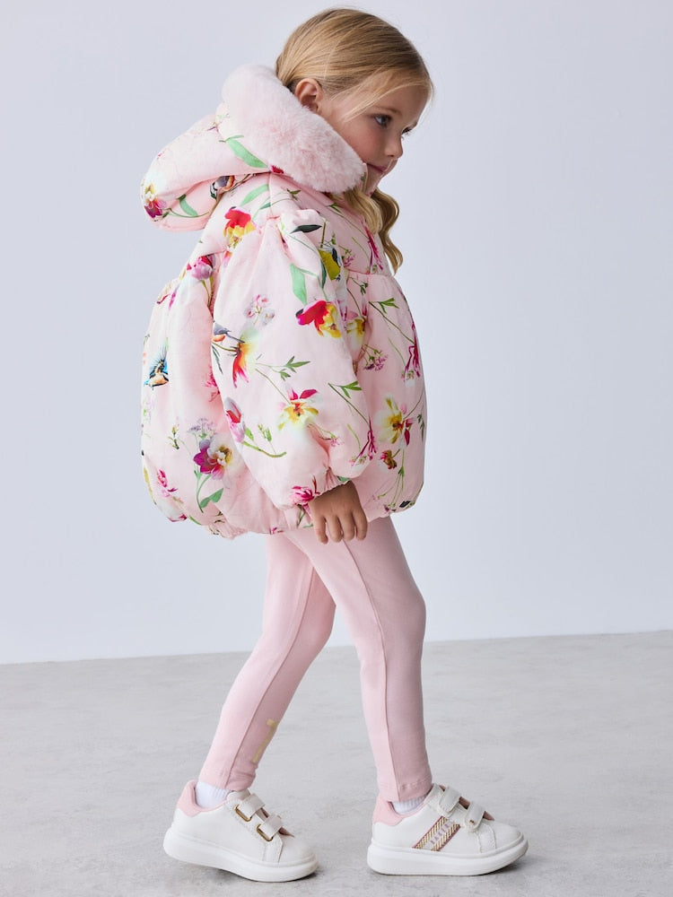 Baker by Ted Baker Pink Shower Resistant Floral Printed Bubble Padded Coat
