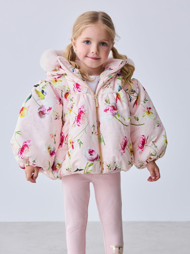 Baker by Ted Baker Pink Shower Resistant Floral Printed Bubble Padded Coat