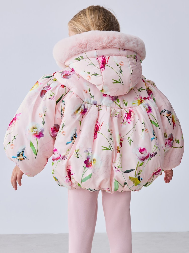 Baker by Ted Baker Pink Shower Resistant Floral Printed Bubble Padded Coat - Size 12 - 18 Months (80 - 86cm)