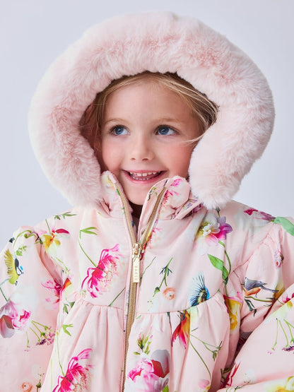 Baker by Ted Baker Pink Shower Resistant Floral Printed Bubble Padded Coat - Size 12 - 18 Months (80 - 86cm)