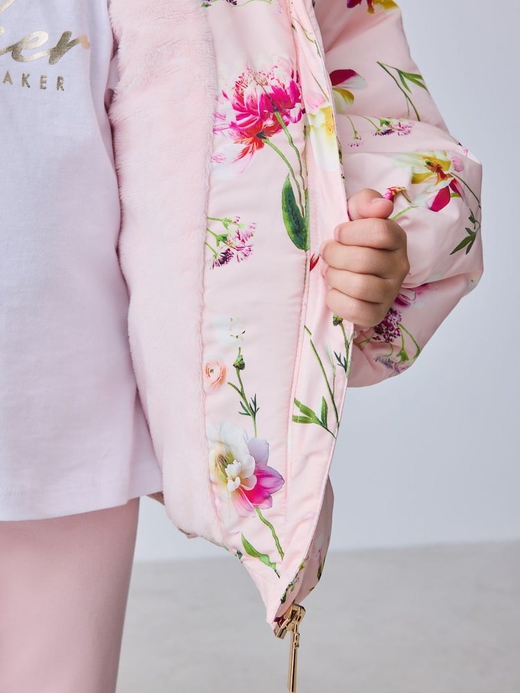 Baker by Ted Baker Pink Shower Resistant Floral Printed Bubble Padded Coat - Size 12 - 18 Months (80 - 86cm)