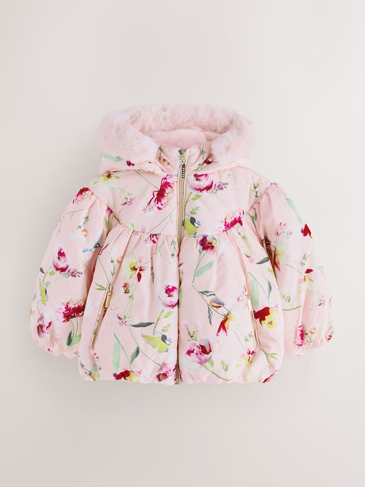 Baker by Ted Baker Pink Shower Resistant Floral Printed Bubble Padded Coat - Size 12 - 18 Months (80 - 86cm)