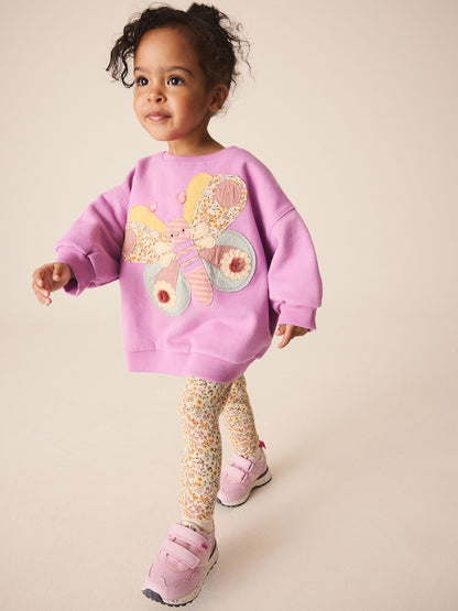 Purple Butterfly Sweatshirt and Legging Set (3mths-7yrs) - Purple Butterfly Sweatshirt and / 12-18 Months (80-86cm)