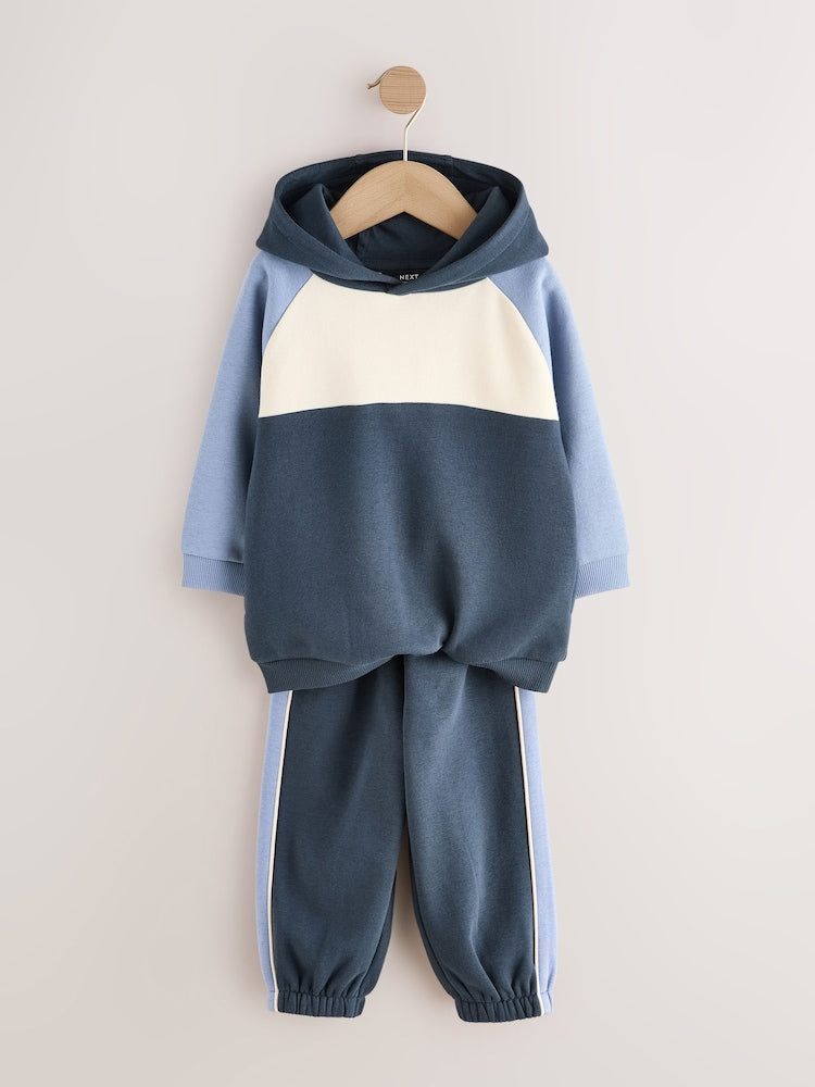Blue Colour Block Hoodie and Joggers Set (3mths-7yrs)