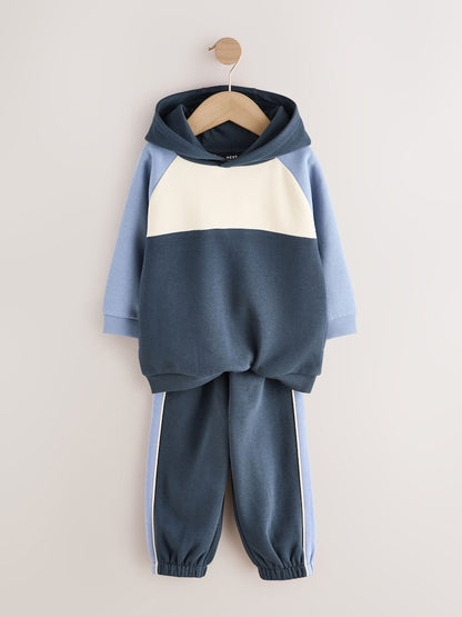 Blue Colour Block Hoodie and Joggers Set (3mths-7yrs)