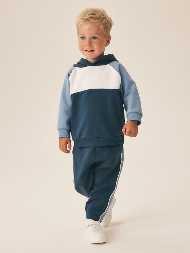 Blue Colour Block Hoodie and Joggers Set (3mths-7yrs)
