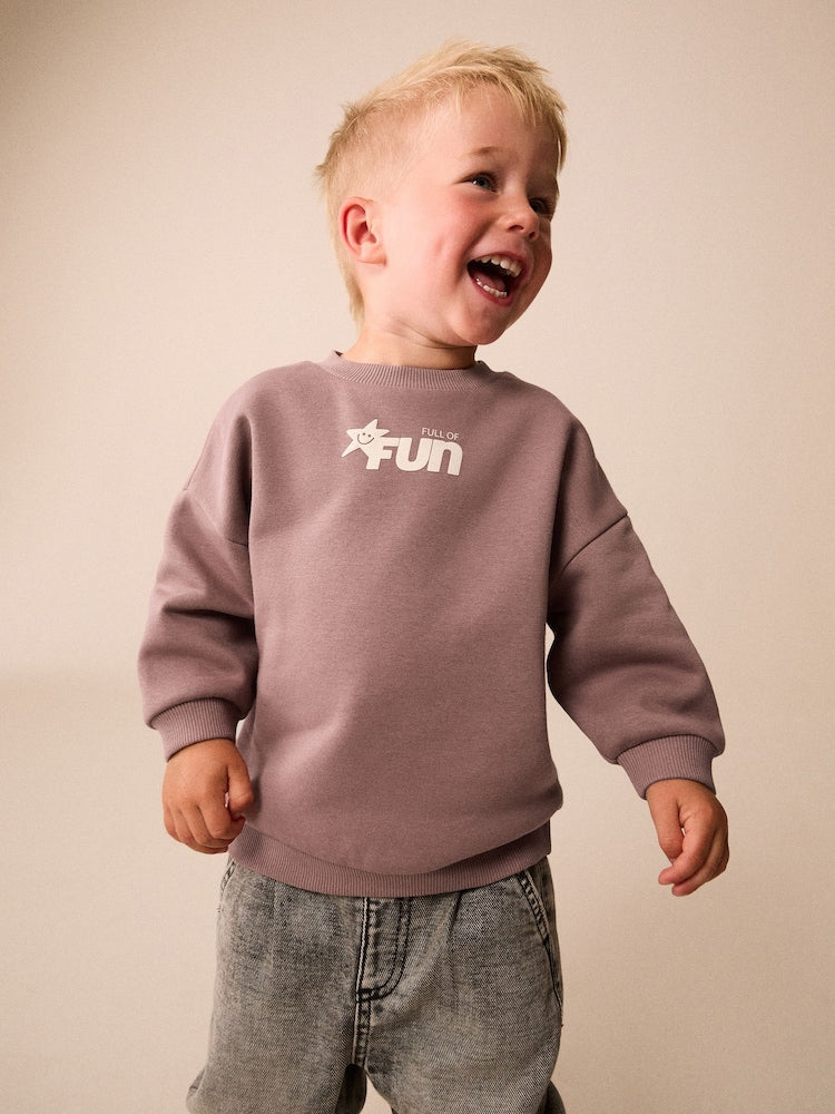 Mauve Purple Printed Crew Neck Sweat Top (3mths-7yrs) - 12-18 Months (80-86cm)