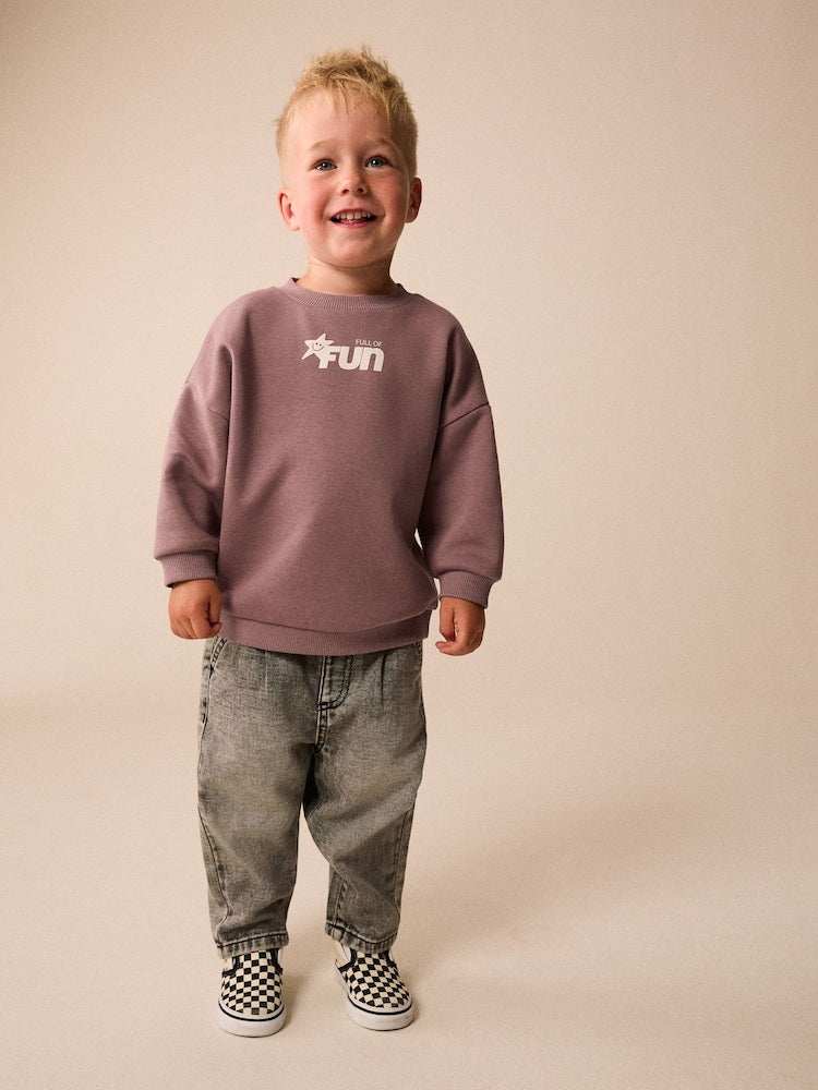 Mauve Purple Printed Crew Neck Sweat Top (3mths-7yrs)