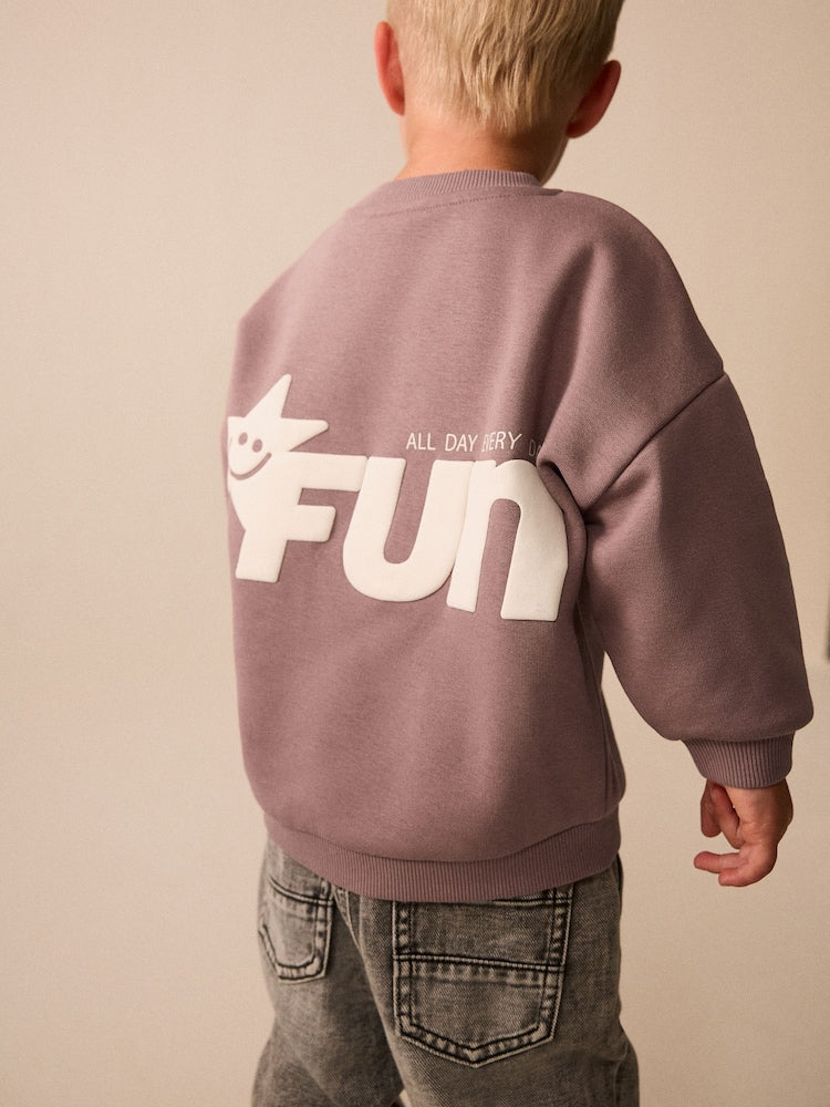 Mauve Purple Printed Crew Neck Sweat Top (3mths-7yrs)