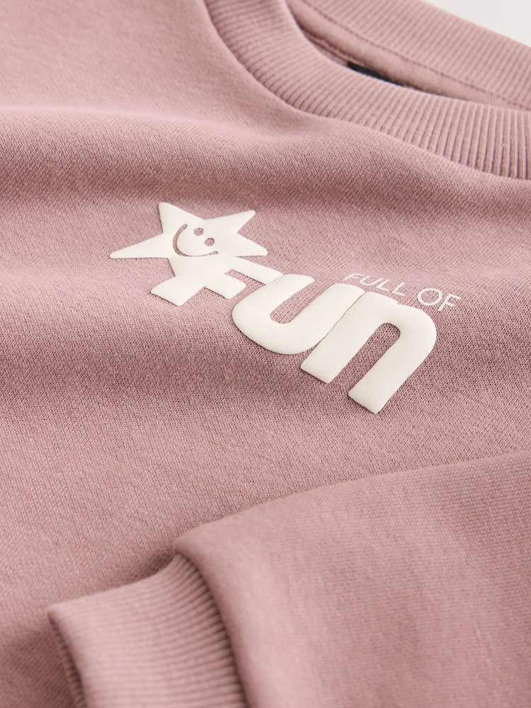 Mauve Purple Printed Crew Neck Sweat Top (3mths-7yrs)