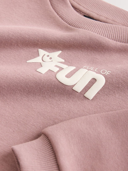 Mauve Purple Printed Crew Neck Sweat Top (3mths-7yrs)