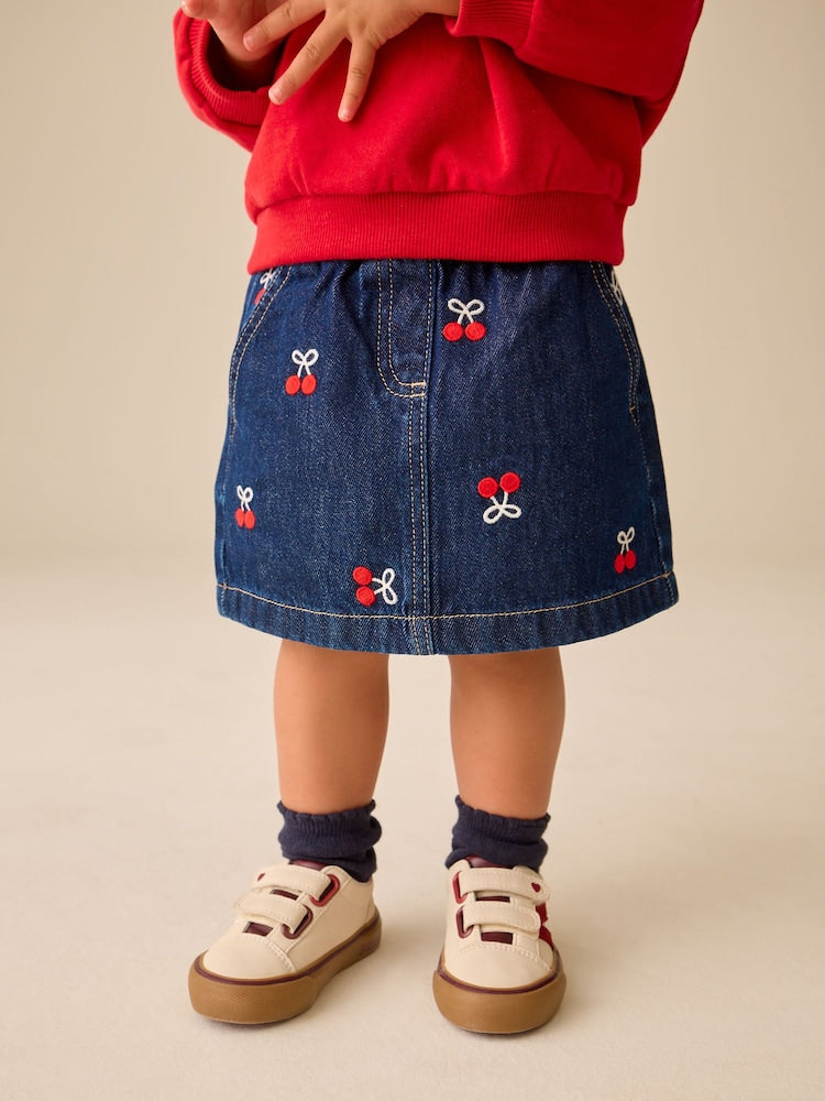 Denim Cherry Embroidery Pull-On Skirt (3mths-7yrs) - 12-18 Months (80-86cm)