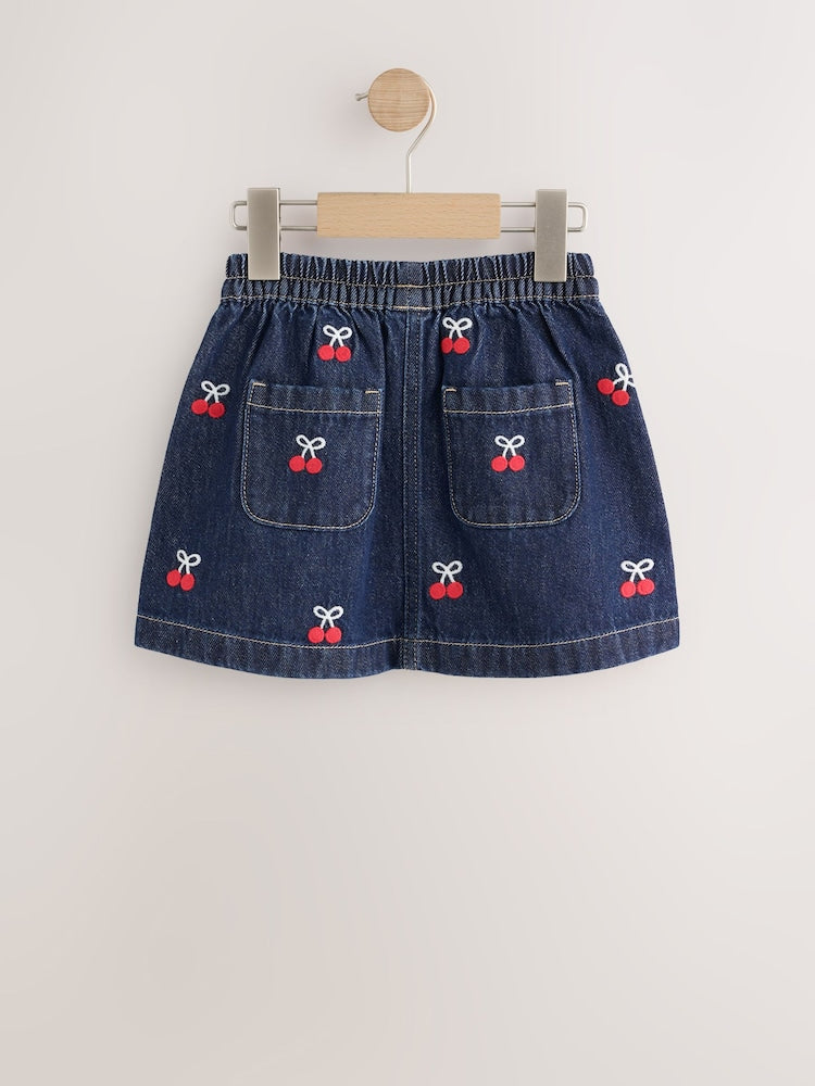 Denim Cherry Embroidery Pull-On Skirt (3mths-7yrs)