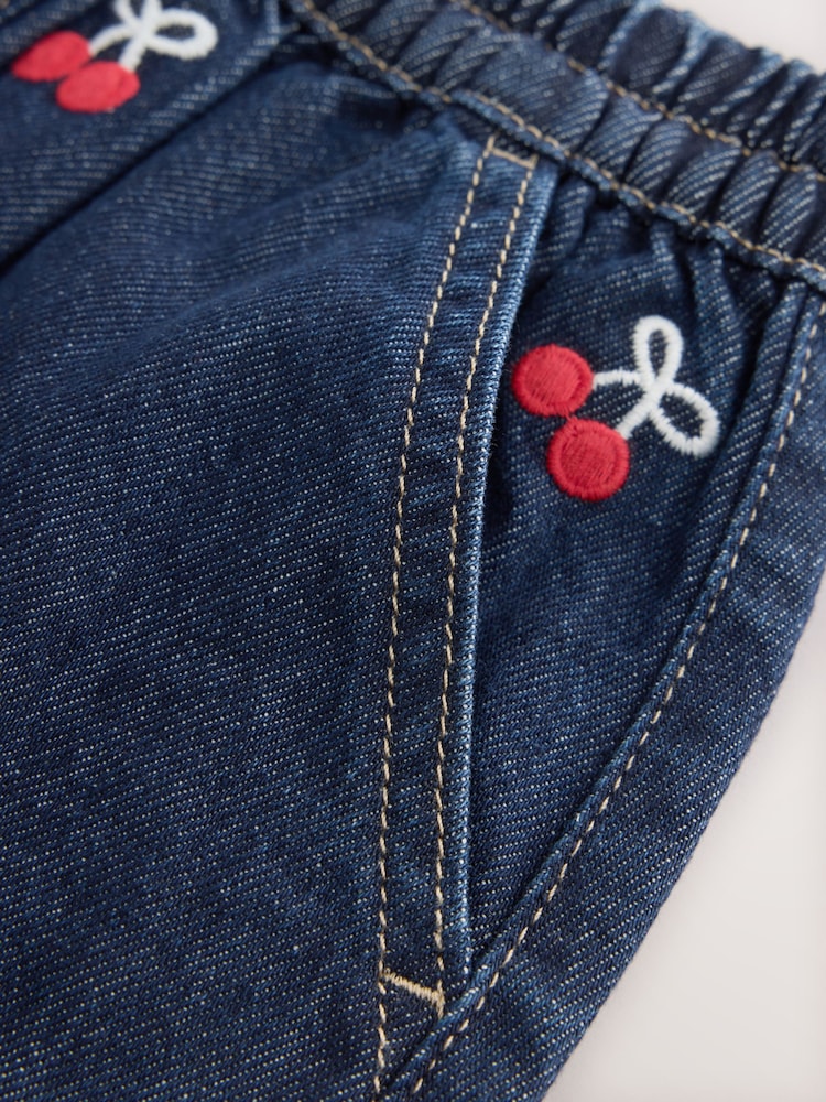 Denim Cherry Embroidery Pull-On Skirt (3mths-7yrs)