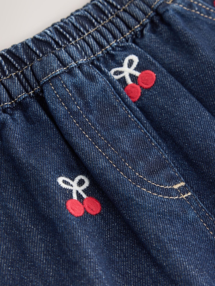 Denim Cherry Embroidery Pull-On Skirt (3mths-7yrs)