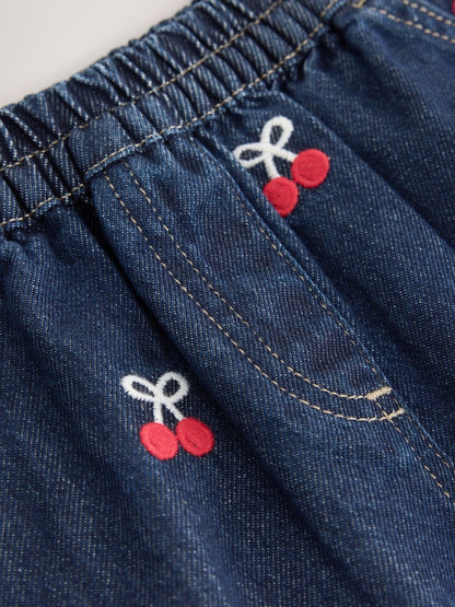 Denim Cherry Embroidery Pull-On Skirt (3mths-7yrs)