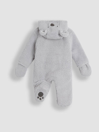 JoJo Maman Bébé Grey Koala Cosy Borg Character Pramsuit - Size Newborn