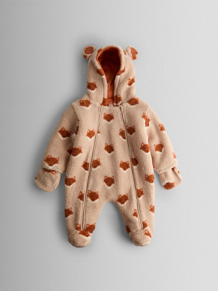 JoJo Maman Bébé Orange Fox Cosy Borg Character Pramsuit - Size Newborn - Orange Fox