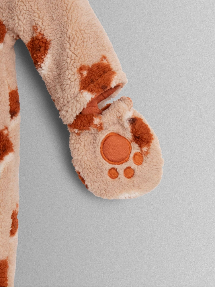 JoJo Maman Bébé Orange Fox Cosy Borg Character Pramsuit - Size Newborn