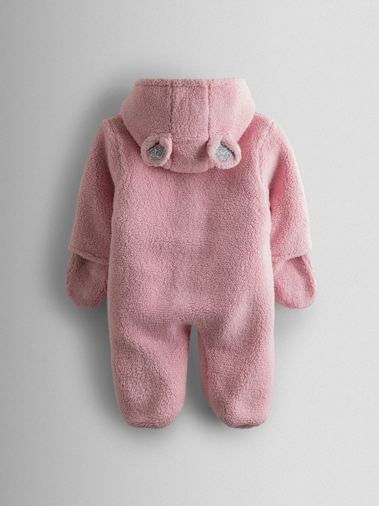 JoJo Maman Bébé Pink Mouse Cosy Borg Character Pramsuit - Size Newborn