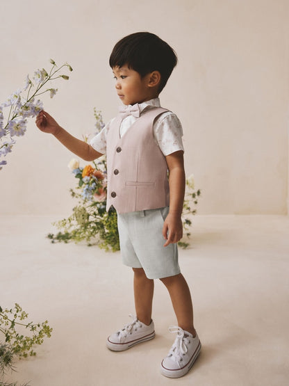 Pink Waistcoat, Shirt, Shorts &amp; Tie Set (3mths-9yrs) - Pink Waistcoat, / 12-18 Months (80-86cm)