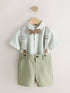Sage Green Gingham Shirt Shorts Braces & Bow Tie Set (3mths-9yrs) - Sage Green Gingham / 12-18 Months (80-86cm)
