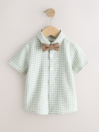 Sage Green Gingham Shirt Shorts Braces &amp; Bow Tie Set (3mths-9yrs)