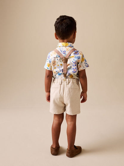 Floral Printed Shirt Short &amp; Braces Set (3mths-9yrs)