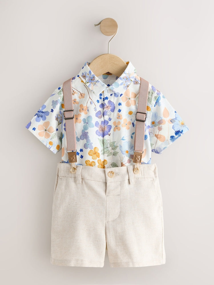 Floral Printed Shirt Short &amp; Braces Set (3mths-9yrs)