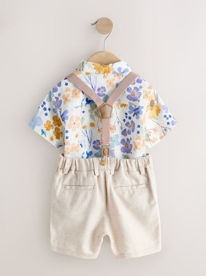 Floral Printed Shirt Short &amp; Braces Set (3mths-9yrs)