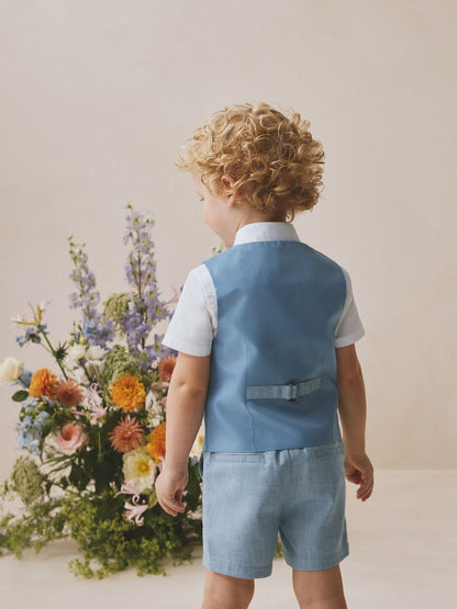 Blue Waistcoat, Shirt, Shorts &amp; Tie Set (3mths-9yrs)