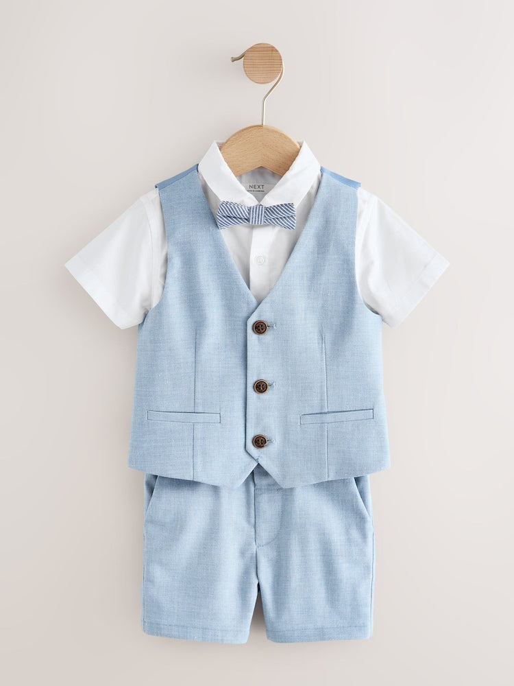 Blue Waistcoat, Shirt, Shorts &amp; Tie Set (3mths-9yrs)