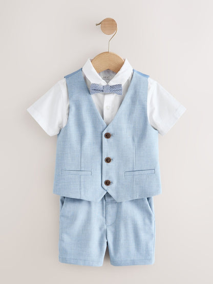 Blue Waistcoat, Shirt, Shorts &amp; Tie Set (3mths-9yrs)