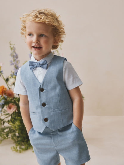 Blue Waistcoat, Shirt, Shorts &amp; Tie Set (3mths-9yrs)