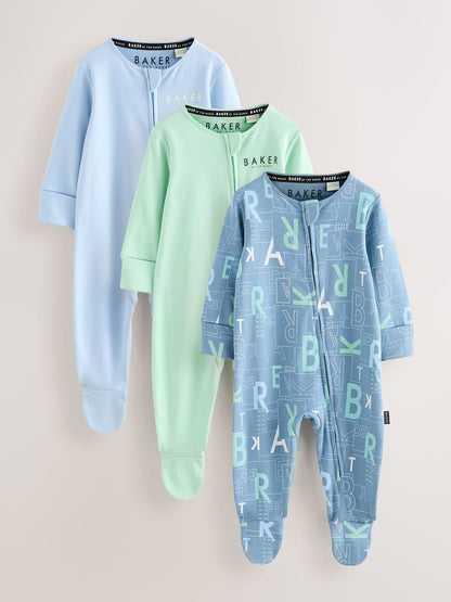 Baker by Ted Baker Blue/Green Baker by Ted Baker 3 Pack Sleepsuits