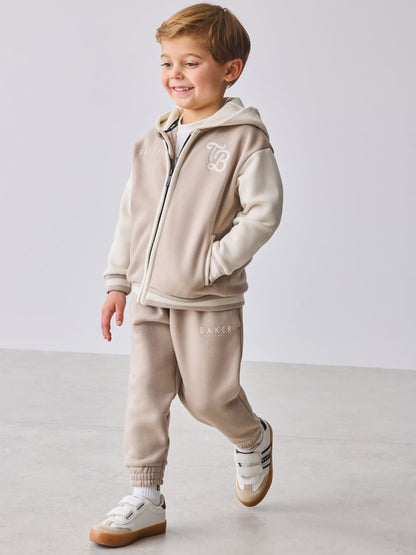 Baker by Ted Baker Stone 3 Piece Varsity Hoodie T-Shirt and Joggers Set