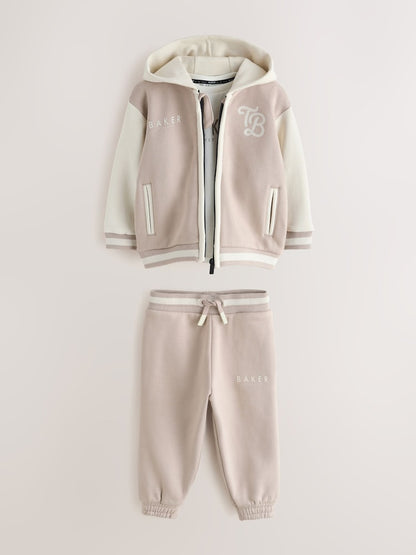 Baker by Ted Baker Stone 3 Piece Varsity Hoodie T-Shirt and Joggers Set
