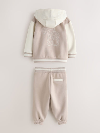 Baker by Ted Baker Stone 3 Piece Varsity Hoodie T-Shirt and Joggers Set