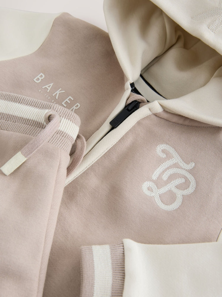 Baker by Ted Baker Stone 3 Piece Varsity Hoodie T-Shirt and Joggers Set