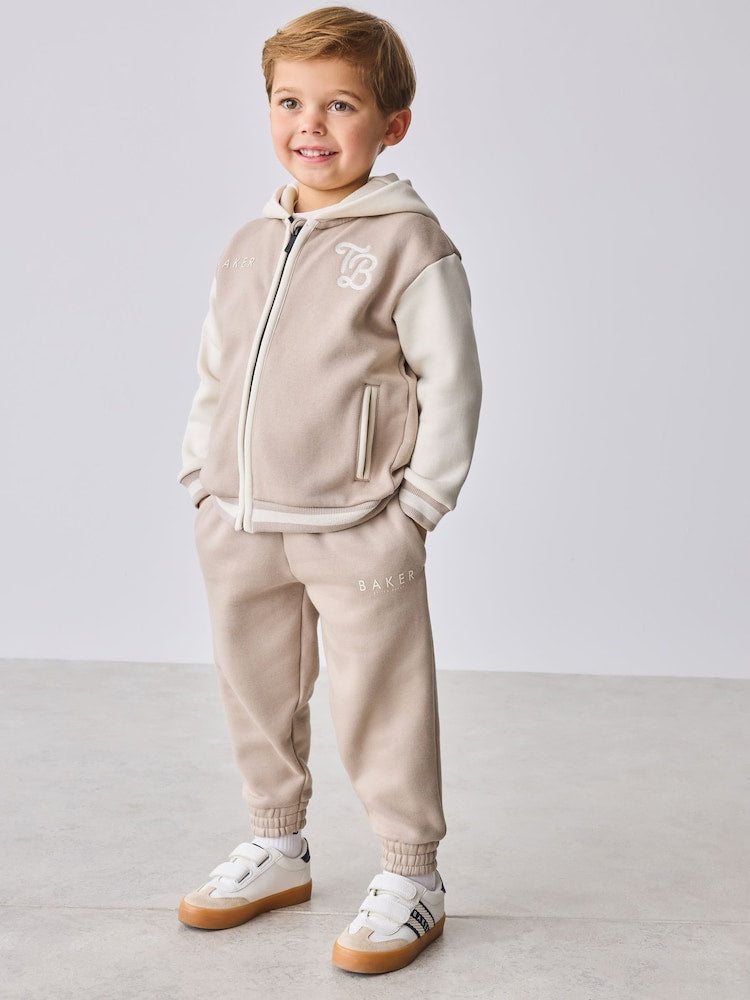 Baker by Ted Baker Stone 3 Piece Varsity Hoodie T-Shirt and Joggers Set