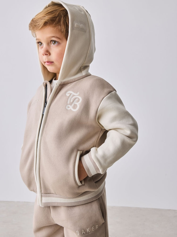 Baker by Ted Baker Stone 3 Piece Varsity Hoodie T-Shirt and Joggers Set