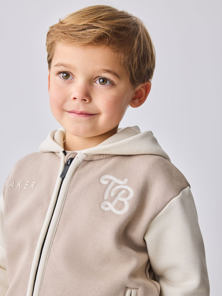 Baker by Ted Baker Stone 3 Piece Varsity Hoodie T-Shirt and Joggers Set