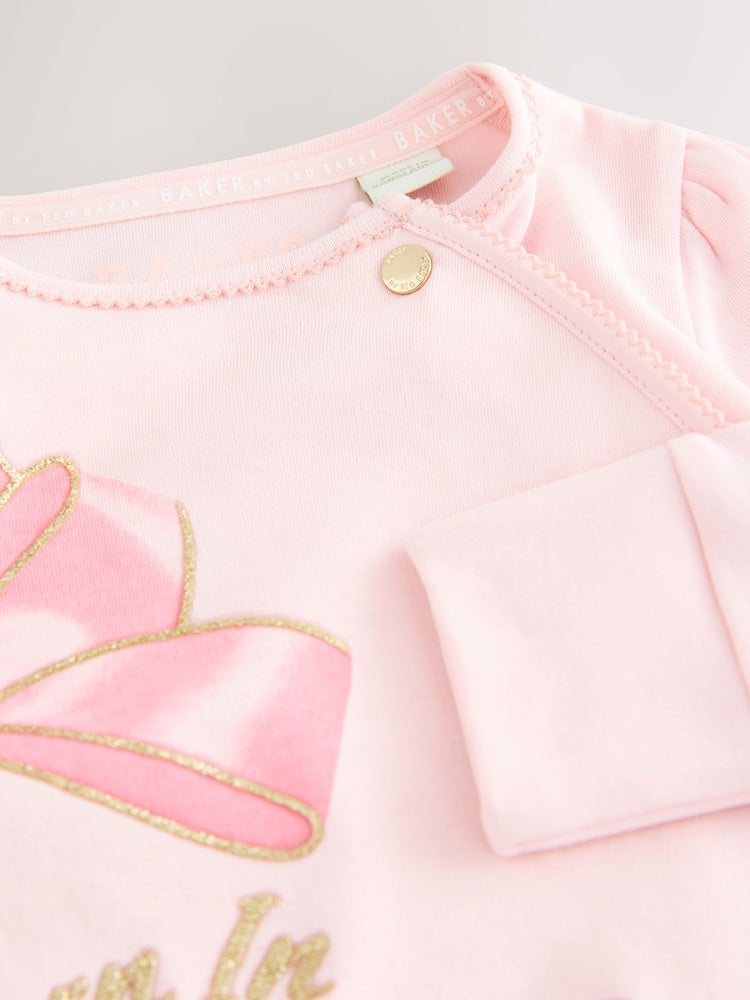 Baker by Ted Baker Pink Born In 2026 Ribbon Bow Sleepsuit