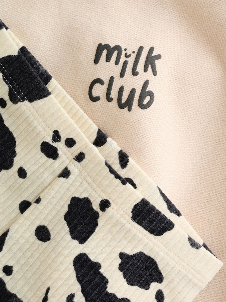 Neutral/Cow Milk Club Printed Sweat and Leggings Baby Set (0mths-2yrs)