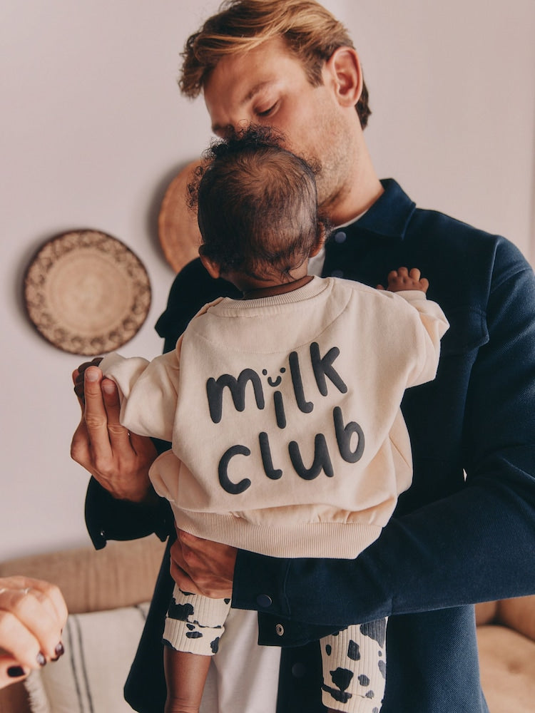 Neutral/Cow Milk Club Printed Sweat and Leggings Baby Set (0mths-2yrs)