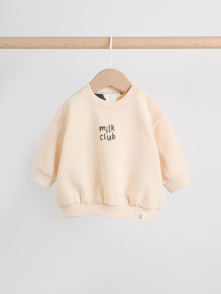 Neutral/Cow Milk Club Printed Sweat and Leggings Baby Set (0mths-2yrs)