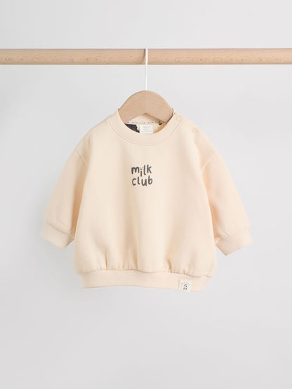 Neutral/Cow Milk Club Printed Sweat and Leggings Baby Set (0mths-2yrs)