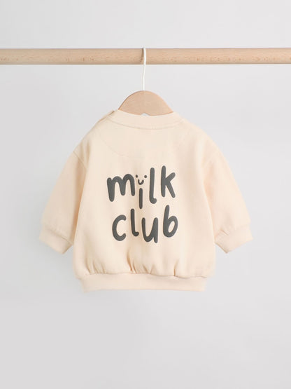 Neutral/Cow Milk Club Printed Sweat and Leggings Baby Set (0mths-2yrs)